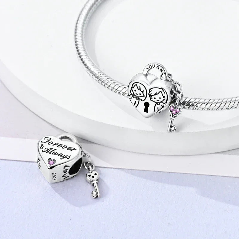 925 Silver Valentine's Day Charms Bead Sparkling Sweet Heart Rose Bear Charm Fit Original Bracelet Bangle Woman DIY Jewelry Gift