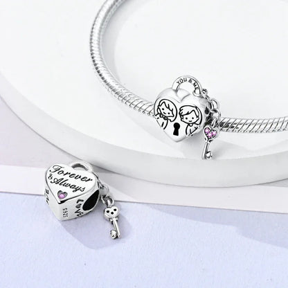 925 Silver Valentine's Day Charms Bead Sparkling Sweet Heart Rose Bear Charm Fit Original Bracelet Bangle Woman DIY Jewelry Gift
