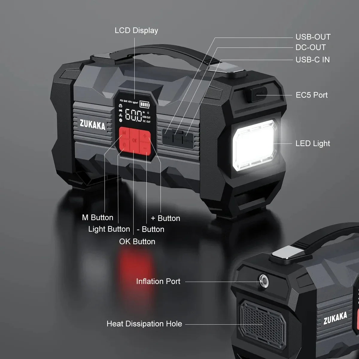 26800mAh Jump Starter with Air Compressor 4000A Booster Tyre Inflator Portable Car Battery Power Bank Charger Air Pump