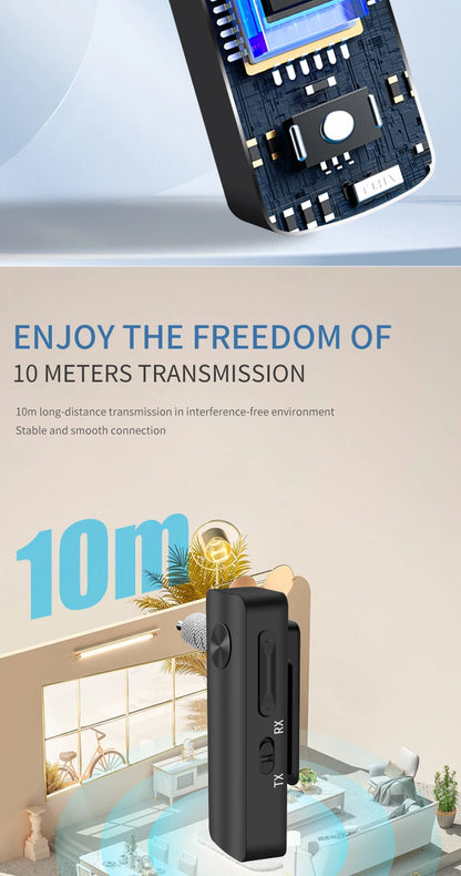 2-In-1 Wireless Audio Adapter Bluetooth 5.3 Receiver Transmitter 3.5mm Jack AUX Lossless Sound MIC For Car Speaker TV PC