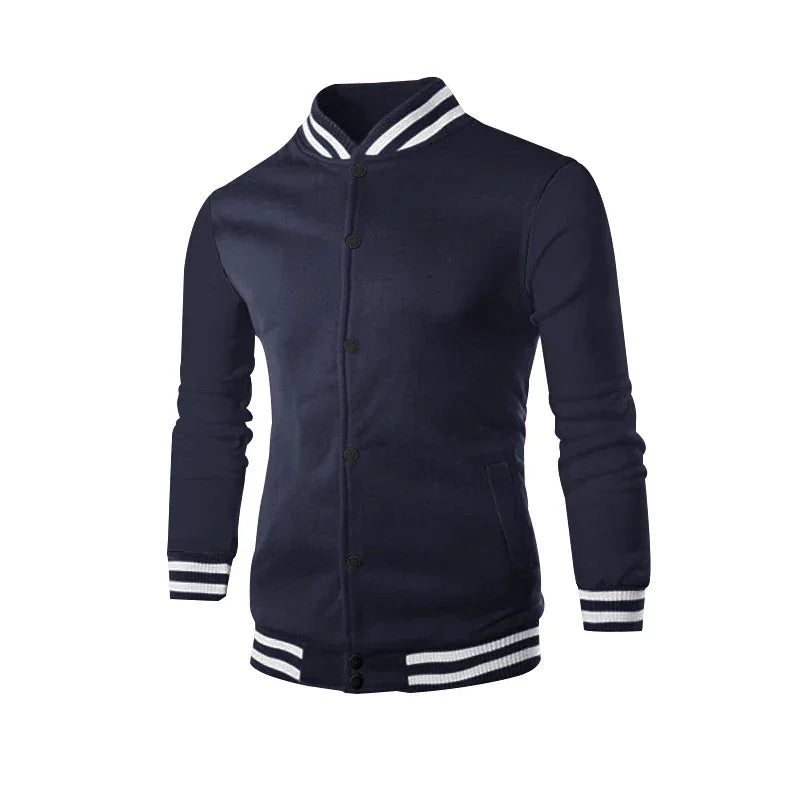 Men's Baseball Jacket with Stand-up Collar Button, Flight Jacket Monochromatic Loose, Casual, American Sports, Autumn and Winter