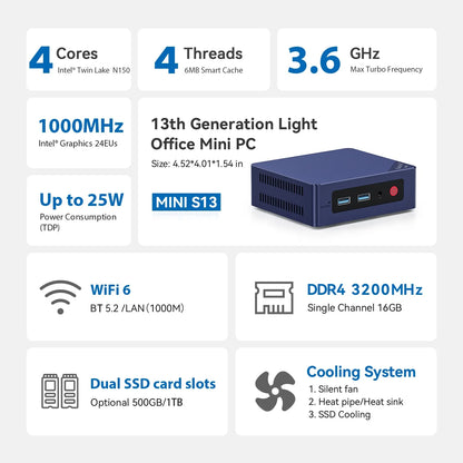 Beelink Mini S13 Intel Twin Lake N150 S12 Pro N100 16G 500G Windows 11 Mini S 11th N5095 DDR4 8GB 128GB Desktop Computer N95