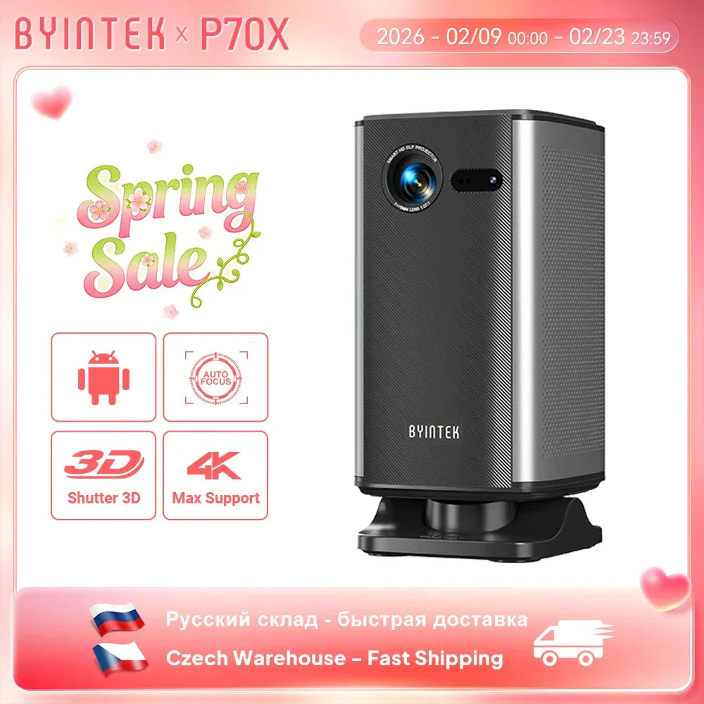 BYINTEK P70X Portable Mini Projector with Built-in Battery 4K Support 3D Wifi for Outdoor Movie Night Home Theater Projectors