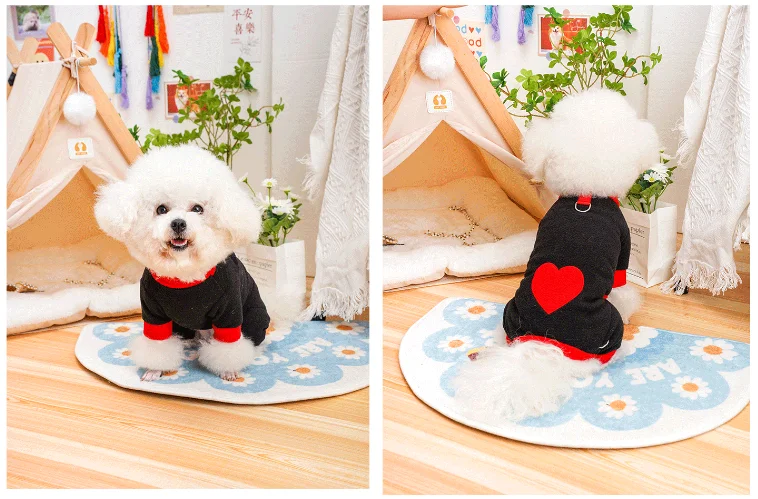 Heart Pattern Dog Pajamas for Small Dogs, Warm Fleece Dog Jumpsuit Yorkie Puppy Onesie Autumn Winter Clothes Chiwawa Pet Apparel
