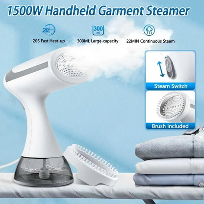 1500W Handheld Steam Iron Fast-Heat Garment Steamer Foldable Ironing Machine Household Electric Fabric Steamer for Home Travel