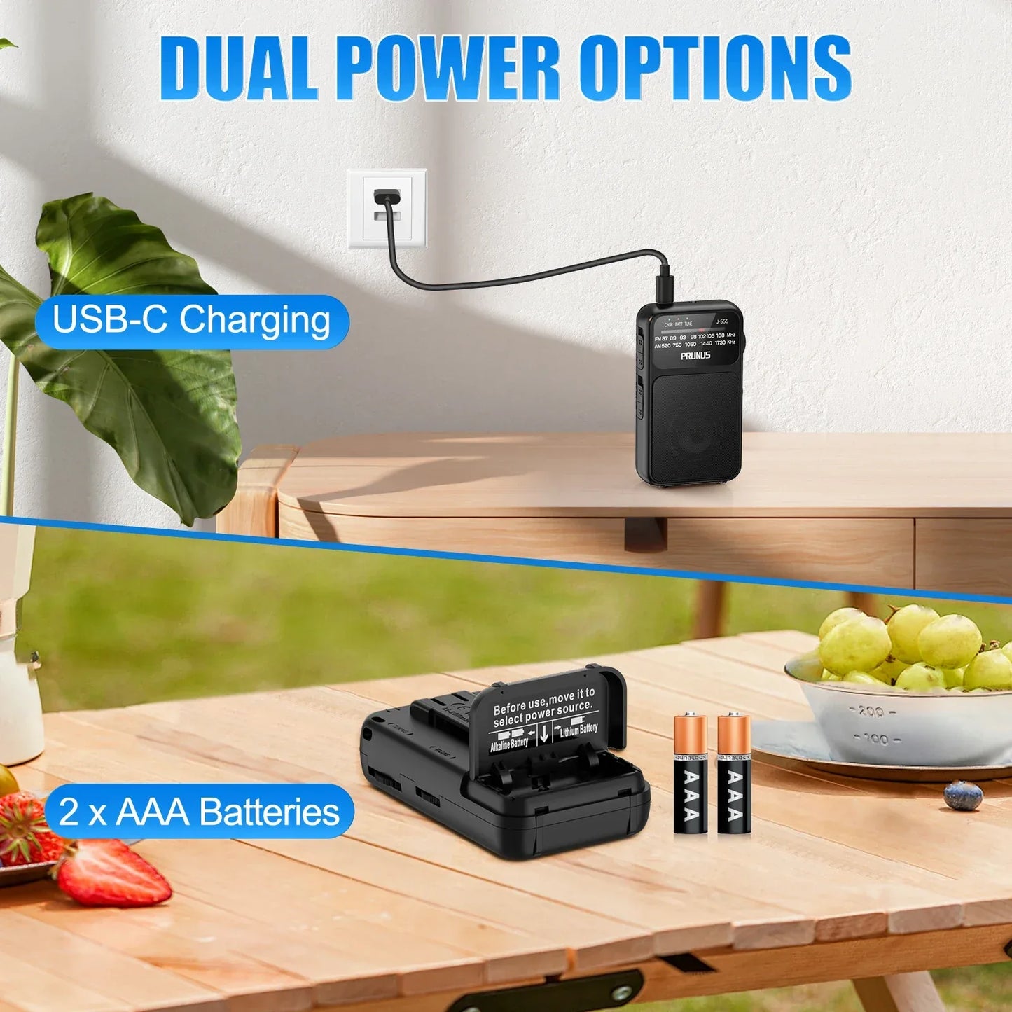Mini Portable Pocket Radio AM FM AAA USB-C Power 800mAh rechargeable battery Excellent Reception Clear Speaker Headphone Jack