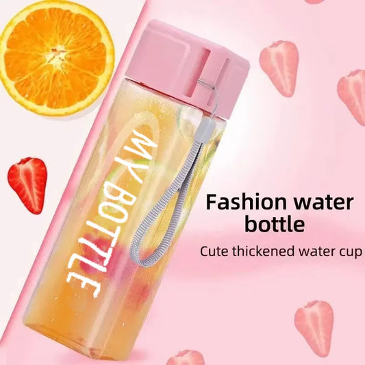 1 Pcs Clear Square Drinking Glass in Mate Plastic Portable Water Bottle with Milk Cable for Outdoor Sports by PDG ibma