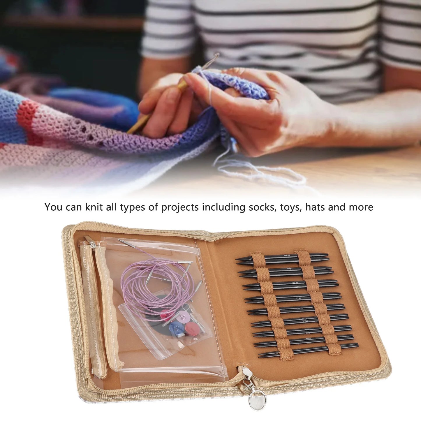 Blanket Knitting Needle Interchangeable Smoothing Circular Needle Set Anti Fatigue Handle Ergonomic Design 3 To 8mm for Family