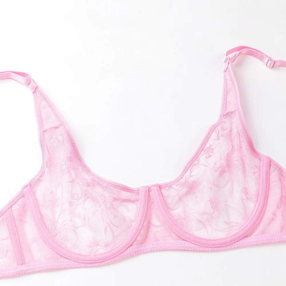 Bras For Women Plus Size Lace Mesh BH Tops Underwire Embroidery See Through Sexy Underwear Lingerie Brassiere A B C D DD Cup