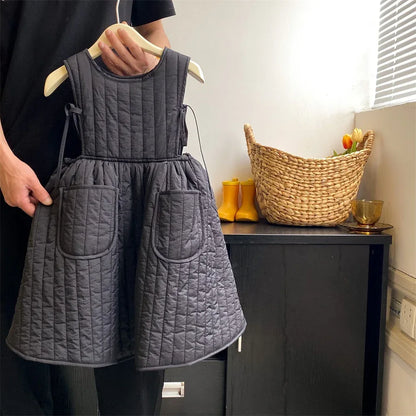 Girls Casual Dresses Autumn Winter New Forest Style Children Clothing Strap Skirt Princess Sleeveless Striped Soild