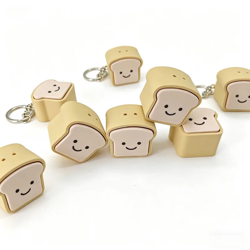 Novelty Gifts Bread Toast Keyboard Clicker Fidget Keychain Stress Relief Focus Boost Quiet Anxiety Toys For Kids Boys Girls