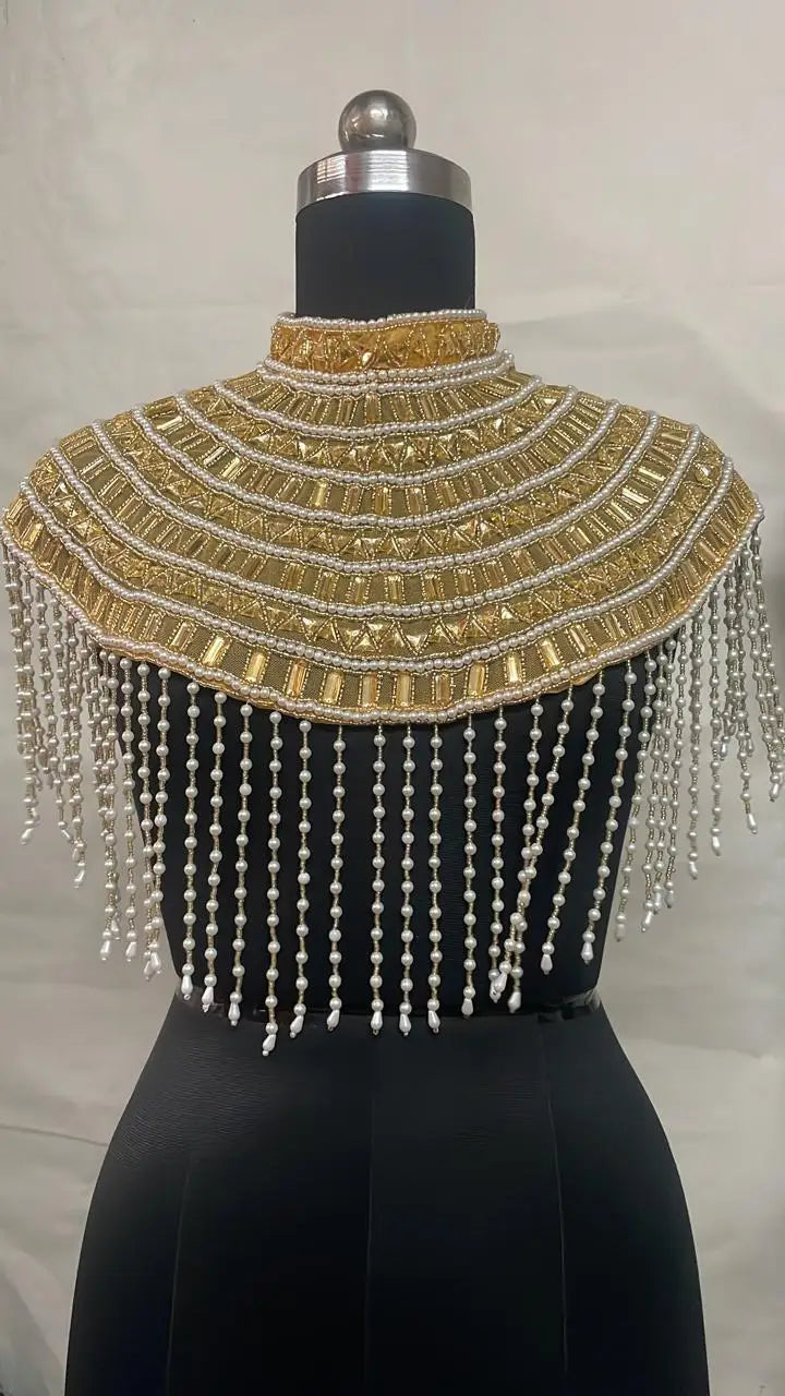 Handcrafted Beaded Embroidered Wedding Cape | Luxury Bridal Sheer Tulle Evening Wrap for Formal Wedding Gowns Ellora Model 31