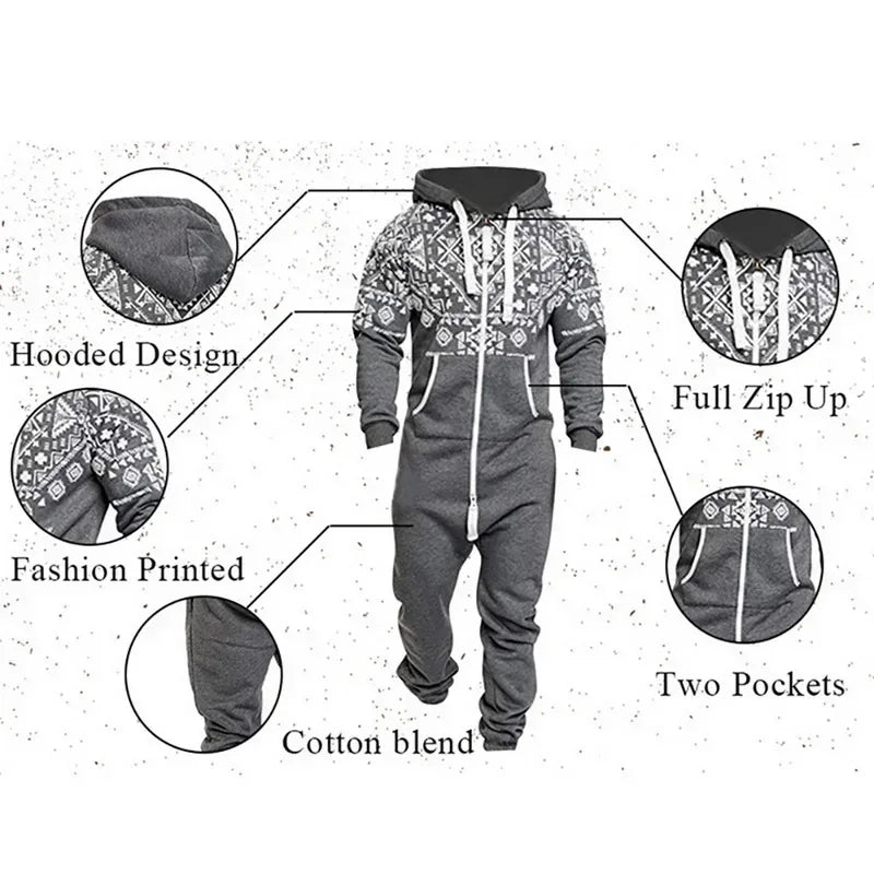 New Custom Design Jumpsuit Pajamas Long-sleeved sports pants solid color splicing casual sweater men's zipper hoodie