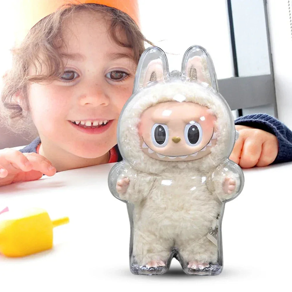 Transparent Macaron Doll Case For Labubu - Popmart Bubble Mart Storage Box, Dustproof Cover for Elf, Christmas New Year Gift