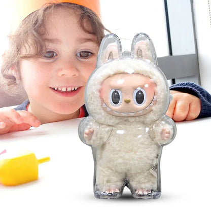 Transparent Macaron Doll Case For Labubu - Popmart Bubble Mart Storage Box, Dustproof Cover for Elf, Christmas New Year Gift
