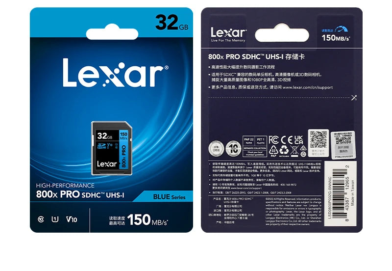 Lexar SD Card 800x Pro Read 150MB/s SDXC Flash Card 64GB 128GB 256GB V30 UHS-I SDHC 32GB Memory Card Storage Card For Camera
