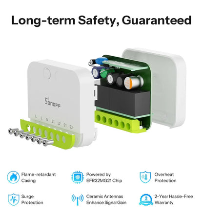 SONOFF MINI DUO 2-Gang Zigbee Smart Switch MINI-ZB2GS Small & Safe Dual-Load Control Supports External Switch Require zigbee hub
