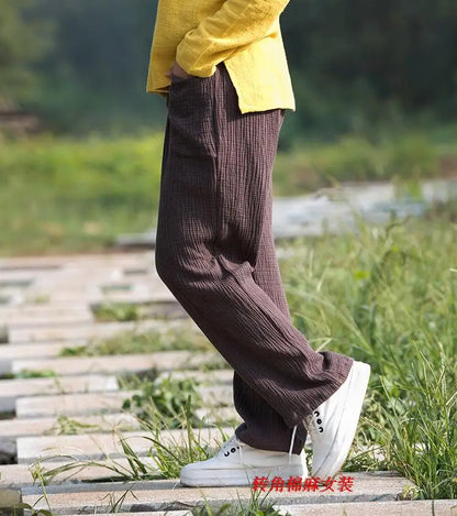 2024 Spring Women' Fashion comfortable cotton linen pants Plus size Women pleated Autumn pants with pockets 5XL 6XL pantalones