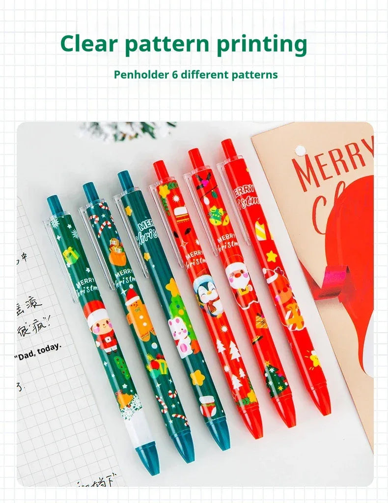 50Pcs/Lot Cute Christmas Press Gel Pens Cartoon Santa Claus Kawaii Christmas Gift Black Ink Pen Student School Office Supplies