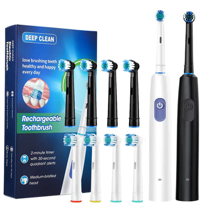 Rotary Electric Toothbrush Rechargeable 5 Modes Sonic Vibration Tooth Brush Adults Rotating Toothbrushes Teeth Cleaner 4 Heads