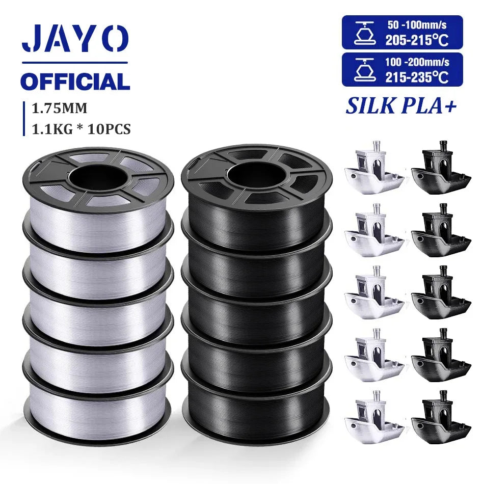 JAYO 10Rolls SILK PLA+ 3D Filament 1.75mm SILK PLA Rainbow  Filament for FDM 3D Printer SILK Dual & Triple 3D Printing Materials