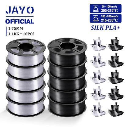 JAYO 10Rolls SILK PLA+ 3D Filament 1.75mm SILK PLA Rainbow  Filament for FDM 3D Printer SILK Dual & Triple 3D Printing Materials