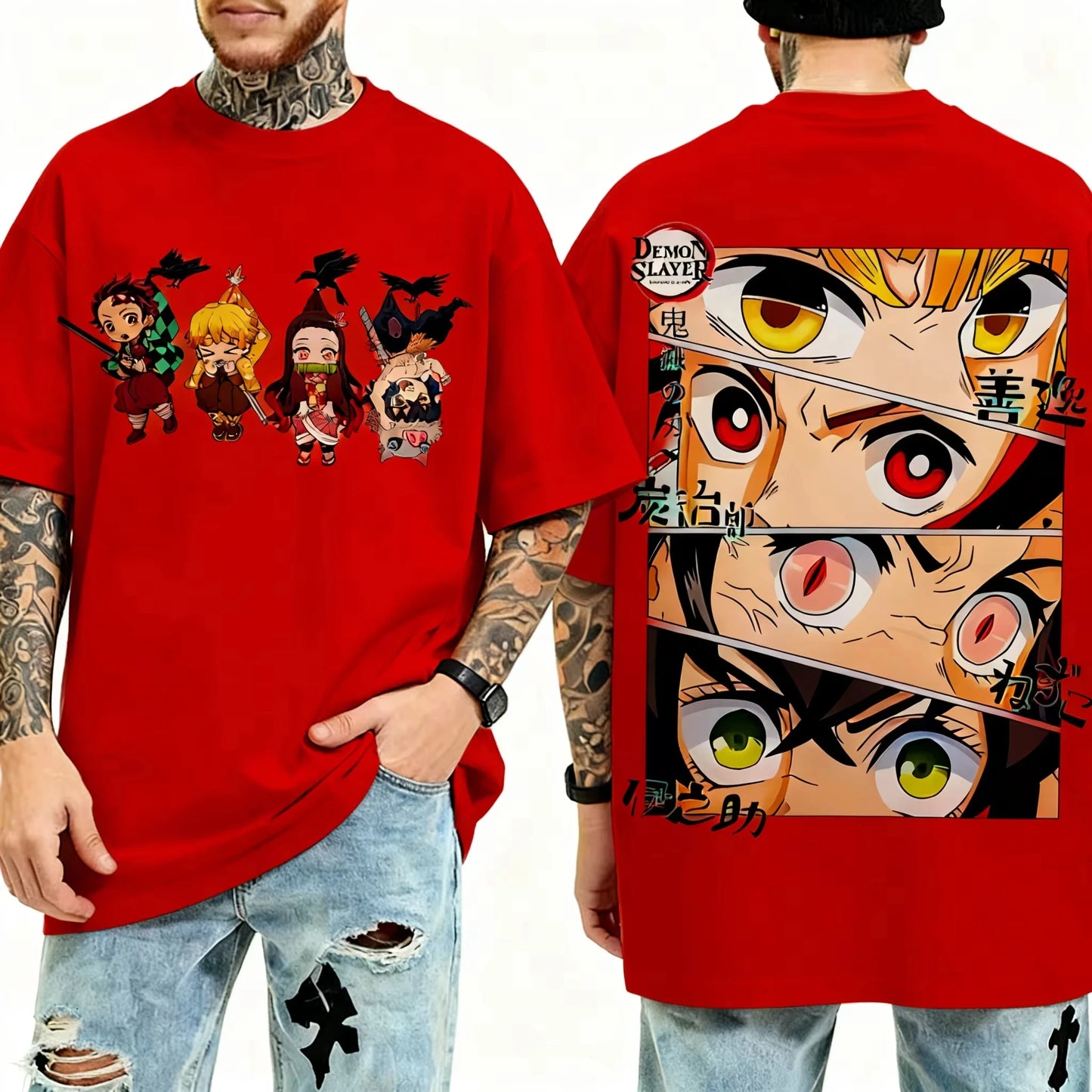 Demon Slayer Anime Character Eyes Printed T-shirt Men's and Women's T-shirt Men's Top Sports T-shirt 2026 Summer New