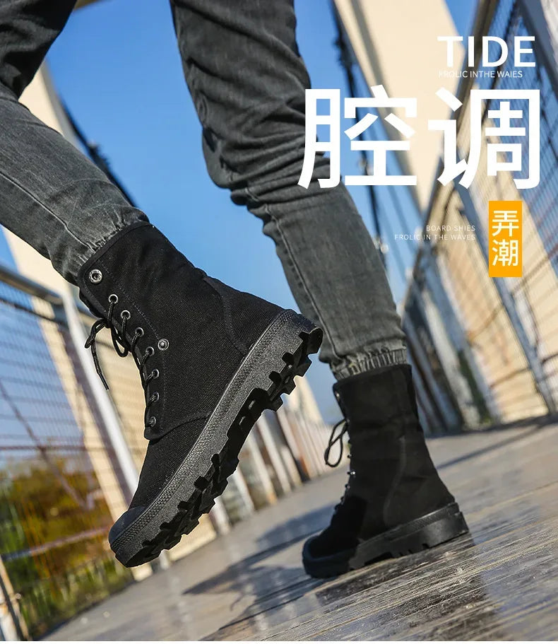2024 Men's Fashion Canvas Shoes Spring and Autumn Outdoor Shoes Thick-soled High-top Shoes Cuff Shoes Fashion Sports Shoes