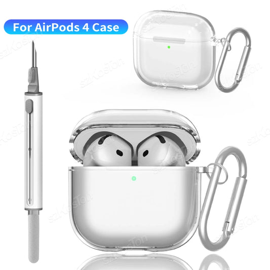 Transparent Case for AirPods 4 Earphone Soft TPU Clear Protective Cover with Cleaner Kit Keychain for AirPods4 Accessories by PDG ibma