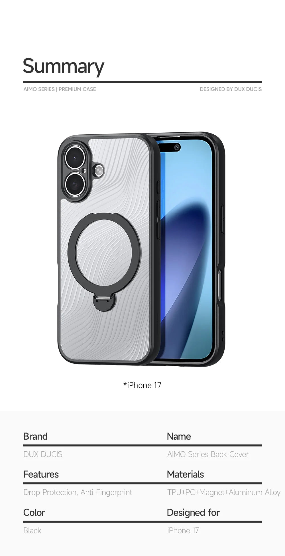 DUX DUCIS Magnetic Phone Case for iPhone 17 Pro Max & iPhone 17 Air Back Stand Cover with Transparent Flowing Lines Design