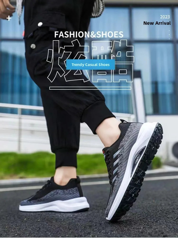 Men's Fashionable Sporty Casual Shoes Spring Autumn New Style Running Shoes Breathable Mesh Upper Thick Bottom PVC Outsole