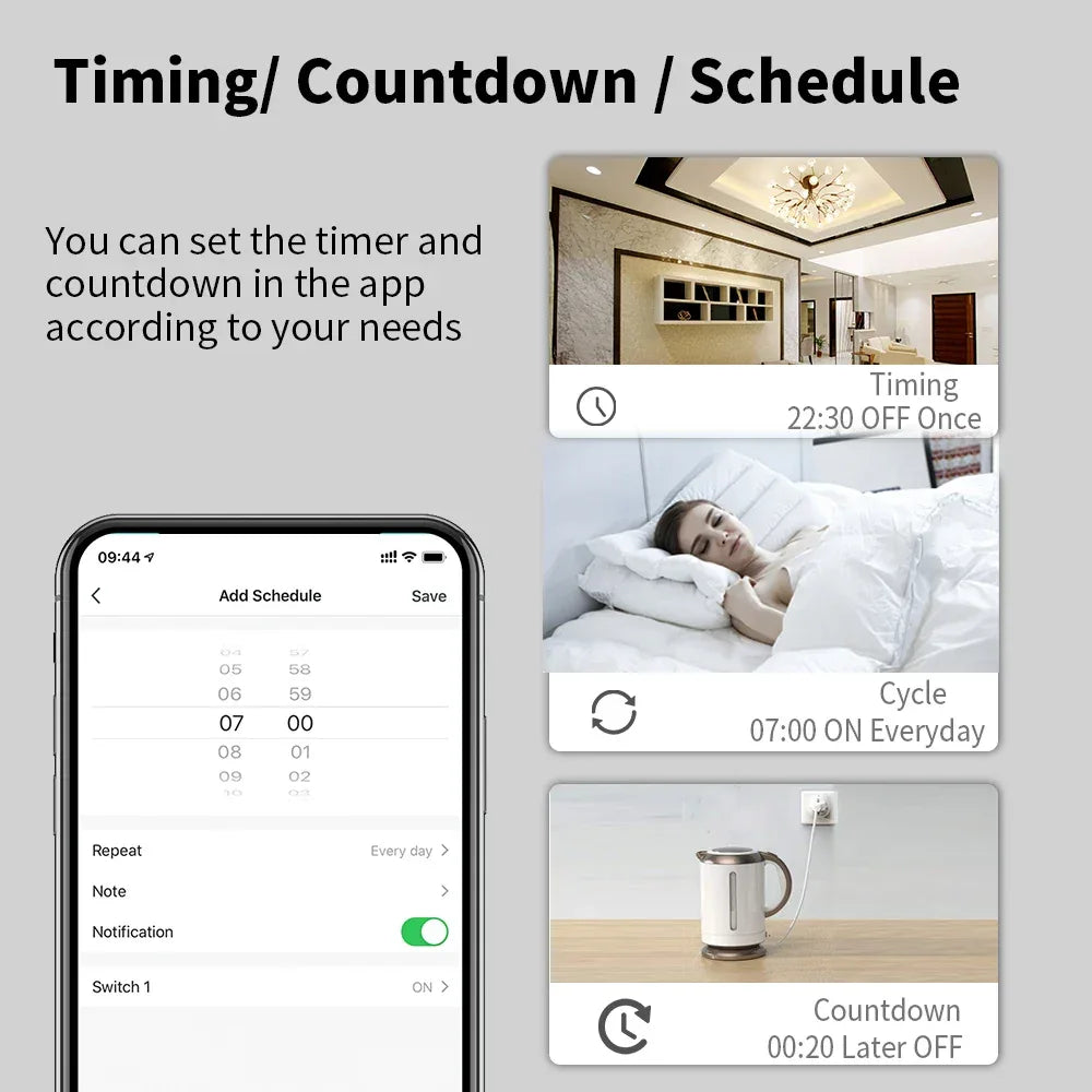 20A Tuya WiFi Smart Socket with Energy Monitor EU Plug Timer Schedule Works with Smart Life App Alexa Google voice control