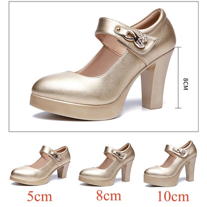 5 8 10cm Small Size 32-44 Elegant Gold Silver Wedding Shoes Women Platform Pumps 2026 Block High Heels Shoes Dress Office Model