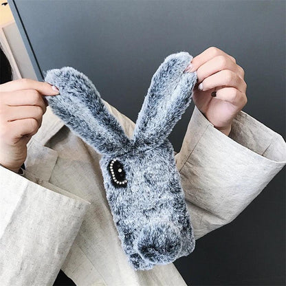 Soft Plush Phone Case For Xiaom Poco C85 C75 C71 C65 C61 C55 C51 C50 C40 C31 C3 Warm Winter Furry Rabbit Bunny Fur Cover