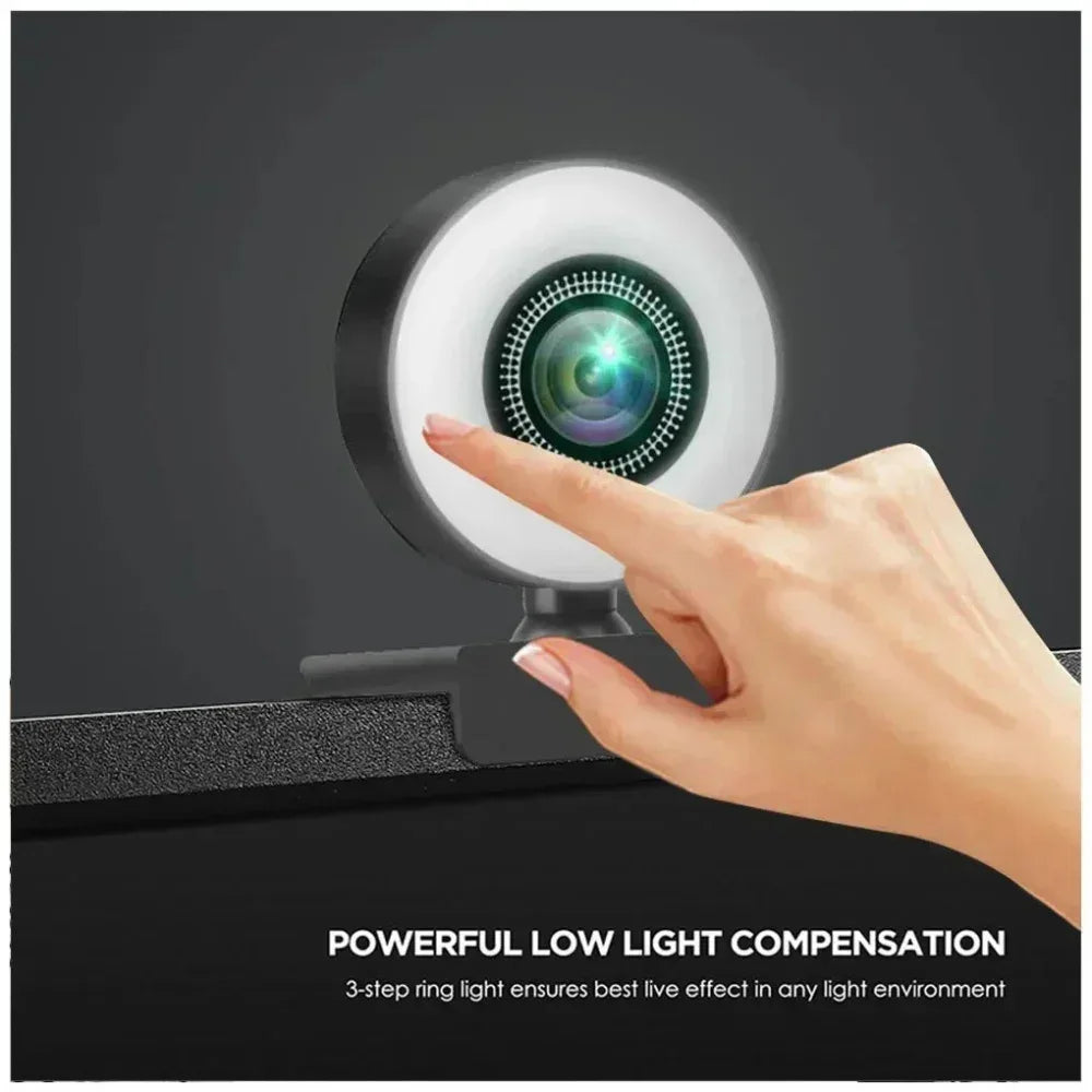 4K Webcam Mini Camera Full HD Webcam With Ring Fill Light Microphone USB Live Broadcast For Youtube PC Laptop Video Shooting