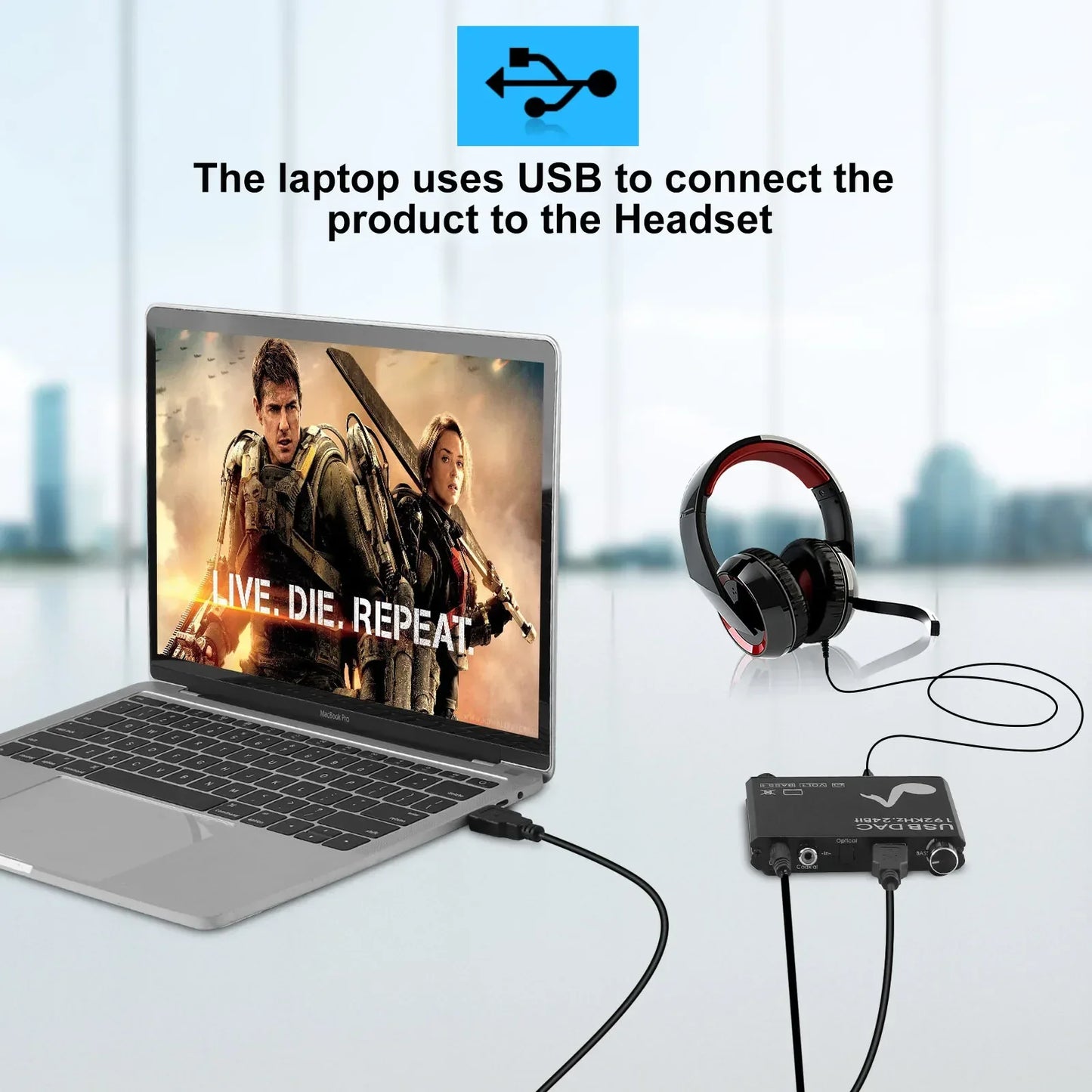USB DAC 192kHz 24Bit Digital to Analog Converter with Bass&Volume Control Coaxial Toslink to Analog Stereo L/R RCA