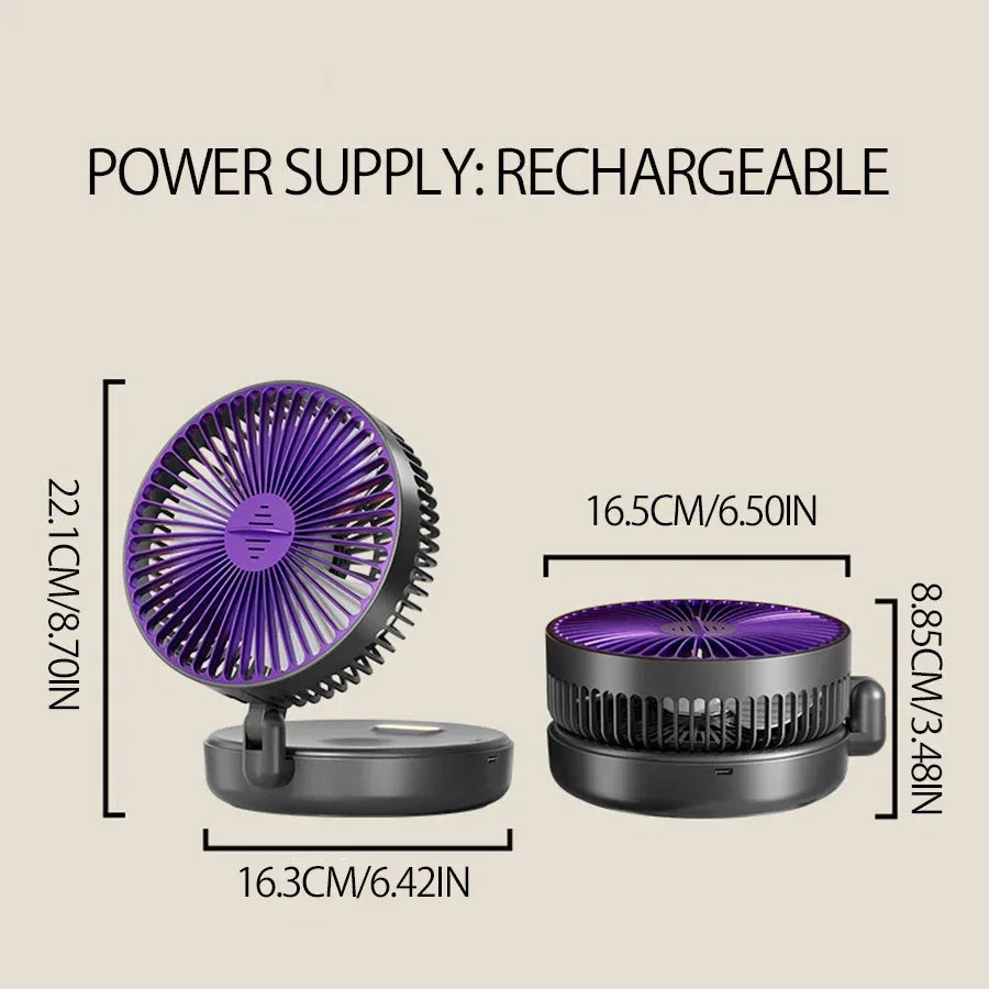 New 5000mAh Rechargeable 3IN1 Multifunctional Portable Fan Wall Mounted Fan 90° Folding Fan 4 Gears With Warm Night Light