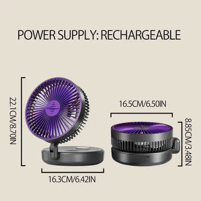 New 5000mAh Rechargeable 3IN1 Multifunctional Portable Fan Wall Mounted Fan 90° Folding Fan 4 Gears With Warm Night Light