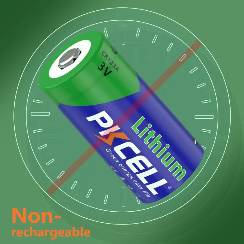48PC PKCELL CR123A 3V Battery CR17345 Lithium Non-rechargable Batteries V123 KL123LA CR123R DL123A 3 Volt Lithium Pile Battery