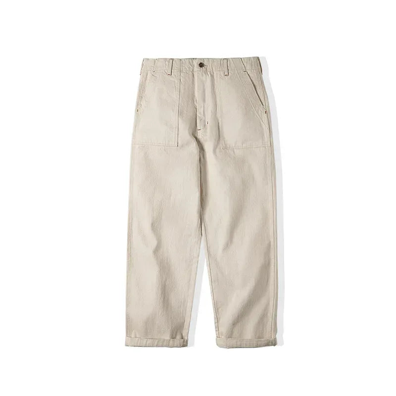 Maden Retro Cotton Seed Shell White Denim Jeans 11.2OZ Loose Straight Long Pants Cargo Pants Sweatpants Men Causal Trousers