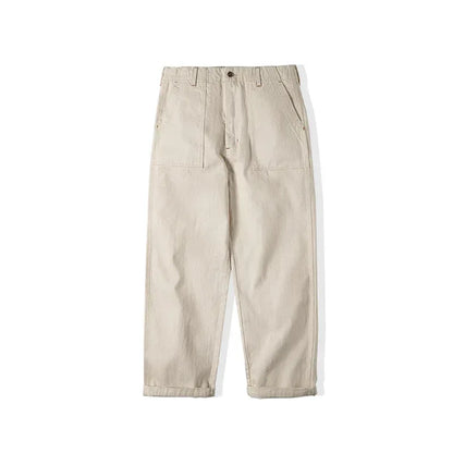 Maden Retro Cotton Seed Shell White Denim Jeans 11.2OZ Loose Straight Long Pants Cargo Pants Sweatpants Men Causal Trousers