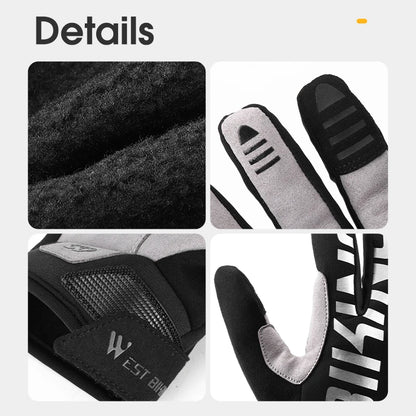 WEST BIKING Winter Warm Cycling Gloves Reflective MTB Road Bicycle Men's Windproof Thermal Anti-slip Touch Screen Sports Gloves