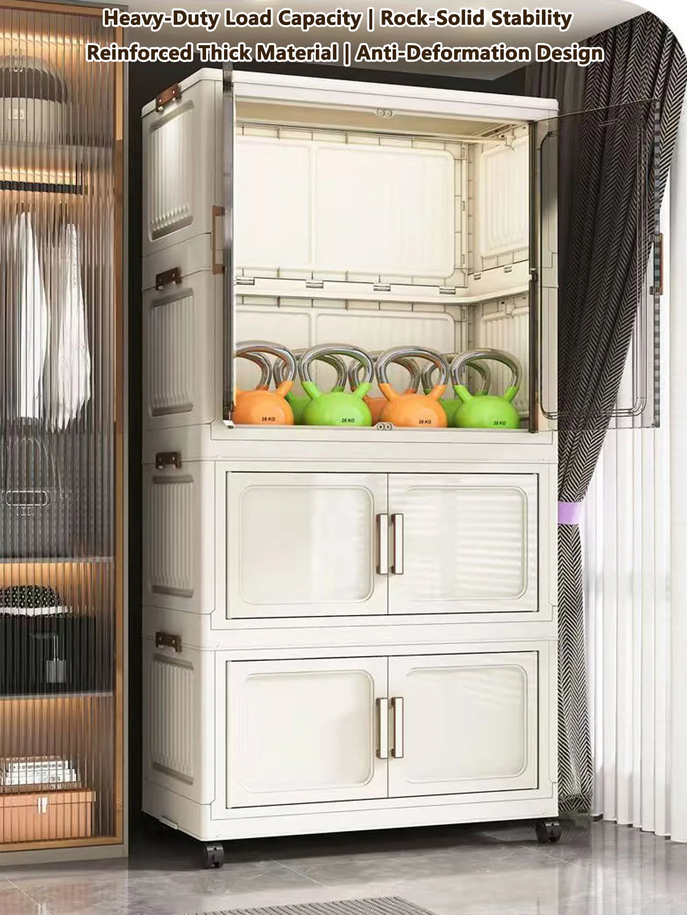 Multi-Functional Folding Storage Cabinet for Home Office Kitchen Bathroom Organizer with Doors White Black Gray