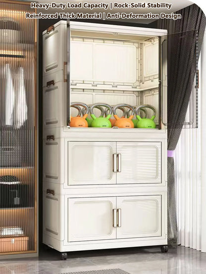 Multi-Functional Folding Storage Cabinet for Home Office Kitchen Bathroom Organizer with Doors White Black Gray