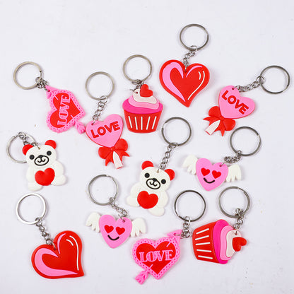 12Pcs Bear Heart Love Silicone Keychains Backpack Pendant for Mother's Day Wedding Party Gift Birthday Party Favors Pinata