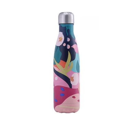 500ml Cola Shape Insulated Bottle, 304 Stainless Steel Vacuum Flask, Marble/Print Portable Water Bottle