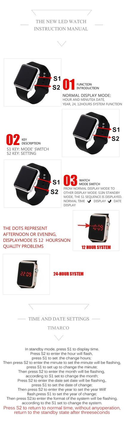 Fashion Digital Watches For Men Women Simple Square Sports LED Wristwatches Silicone Strap Casual Electronic Clock Reloj Hombre