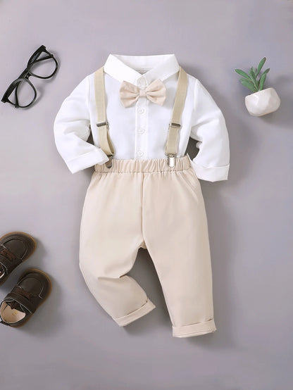 Summer   0-1  Years   Old   Infant   Baby   Boys   Long  Shirt   And   Strap  Pants   Little   Gentleman   2-Piece    Set