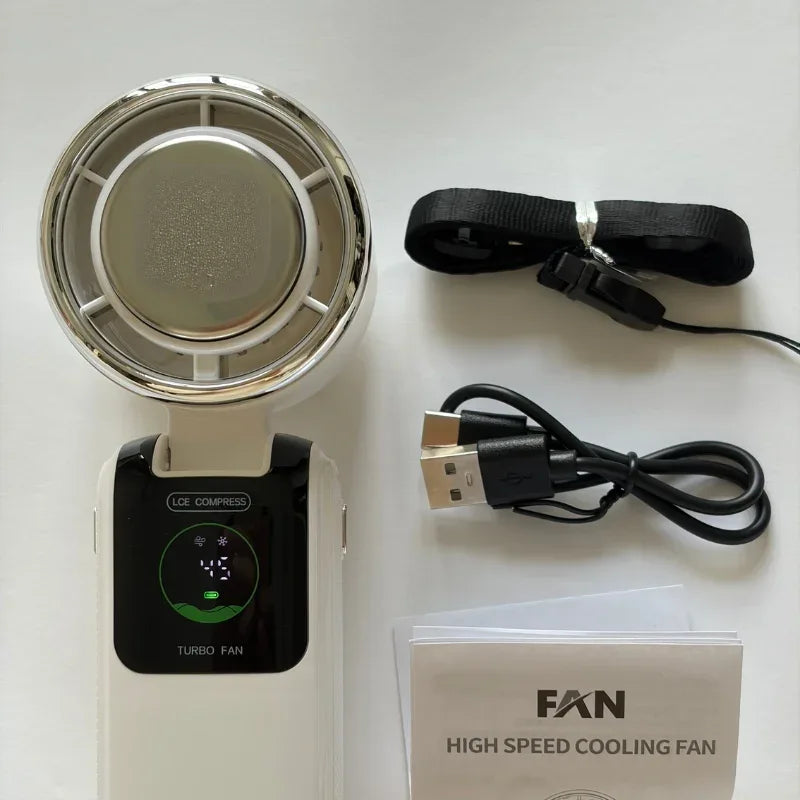 5-Speed Strong Cooling Mini Fan, Foldable & Neck Hanging - 9H Long Battery, Powerful Wind with LED for Office Outdoor Travel