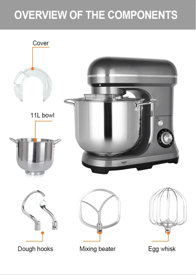 Kitchen 11 Liters Big Capacity Food Mixer 2000w Electric Food Stand Dough Mixer with Stainless Steel Bowl